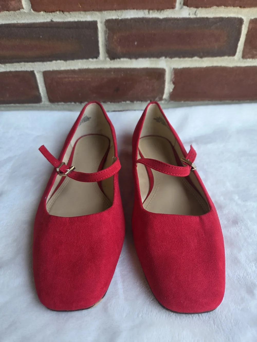 H&M Red Mary Jane Ballet Flats Square Toe Buckle Strap Women's US 7 EU 38